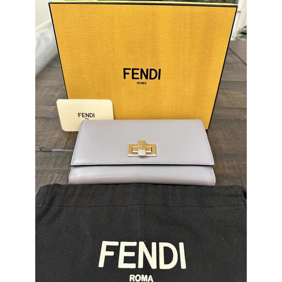 Fendi 8M0308 Wallet in Smooth Gray/Light Purple Leather w/Dust Bag + Box + COA